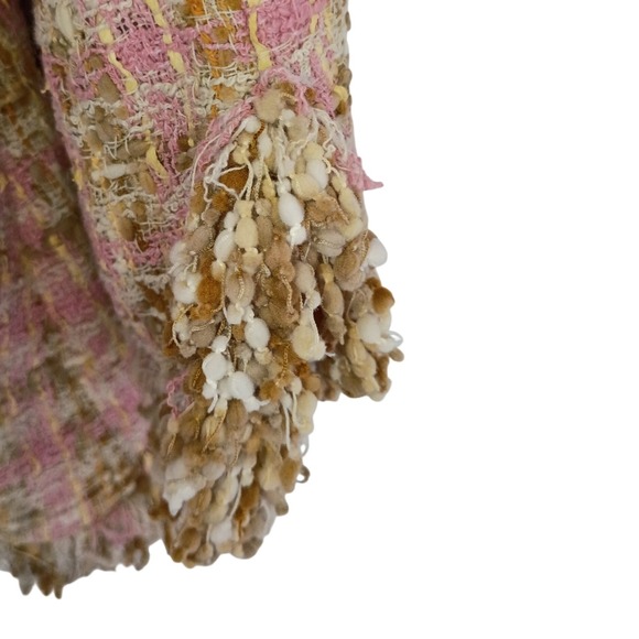 JÔN Pink Tweed Skirt Suit Set Size 10 Fringe Trim Bow Detail 3/4 Sleeve Blazer - Picture 11 of 16